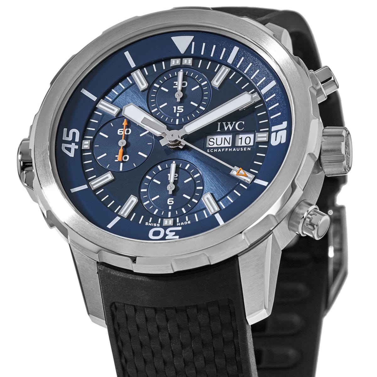  Shop Authentic IWC Aquatimer Automatic Chronograph 44mm Blue Dial Black Rubber Strap Watch for Men - IW376805 - Luxxuri