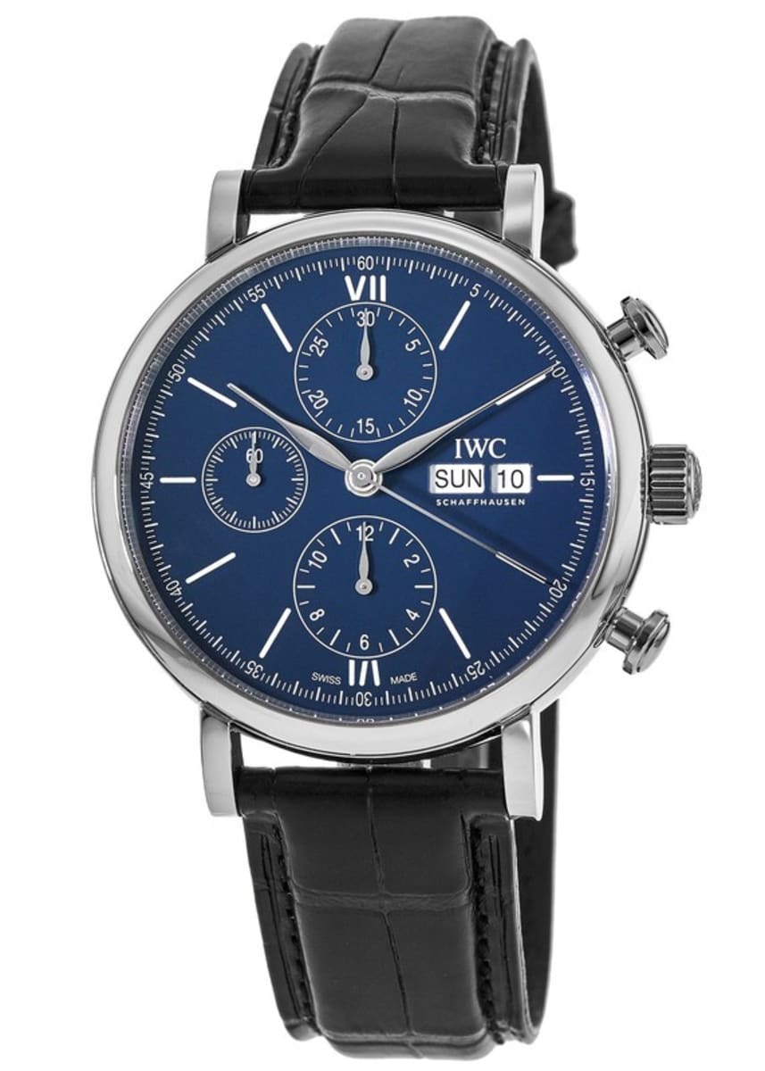 IWC Portofino Chronograph Blue Dial Black Leather Strap Watch for Men - IW391023