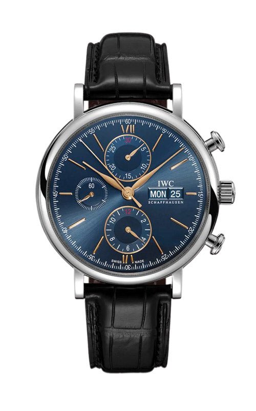  Shop Authentic IWC Portofino Chronograph Blue Dial Black Leather Strap Watch for Men - IW391036 - Luxxuri