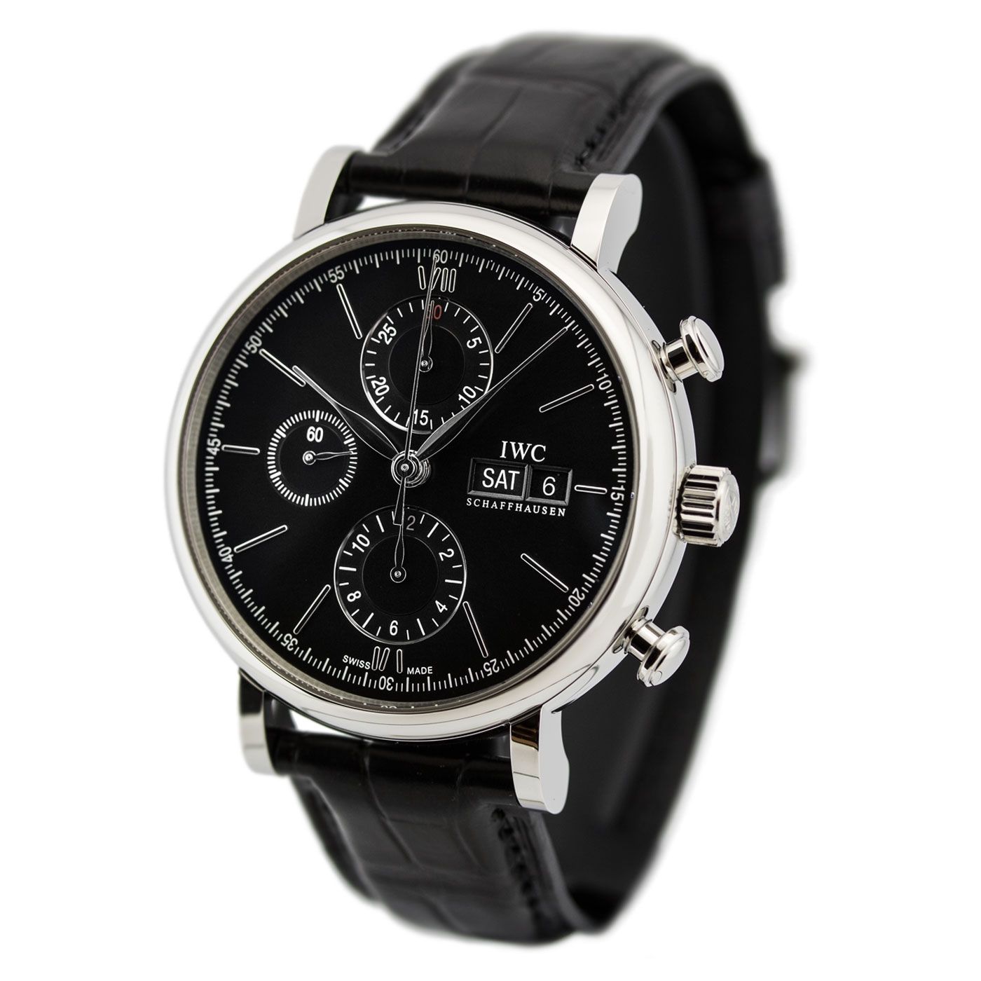  Shop Authentic IWC Portofino Chronograph Black Dial Black Leather Strap Watch for Men - IW391029 - Luxxuri