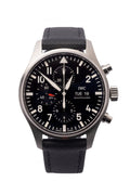  Shop Authentic IWC Pilot's Watch Chronograph Black Dial Black Leather Strap Watch for Men - IW377709 - Luxxuri