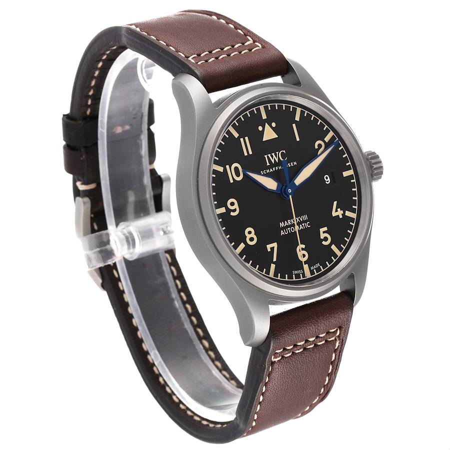 Shop Authentic IWC Pilot's Watch Mark XVIII 40mm Black Dial Brown Leather Strap Watch for Men - IW327006 - Luxxuri