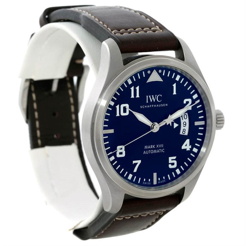  Shop Authentic IWC Pilots Watch Mark XVII Edition Le Petit Prince Blue Dial Brown Leather Strap Watch for Men - IW326506 - Luxxuri