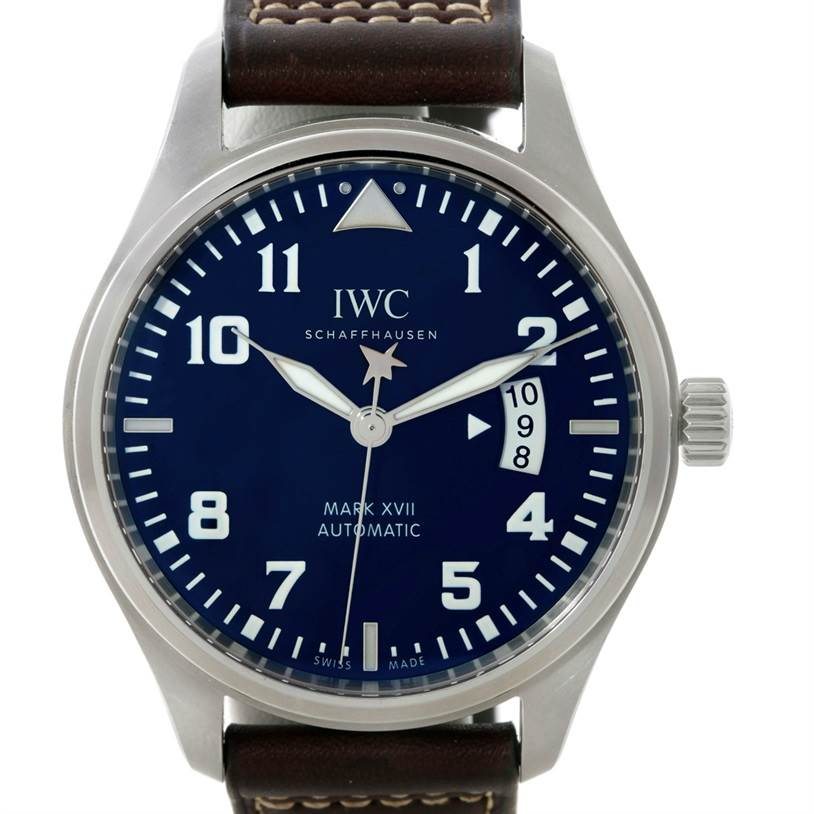 Shop Authentic IWC Pilots Watch Mark XVII Edition Le Petit Prince Blue Dial Brown Leather Strap Watch for Men - IW326506 - Luxxuri
