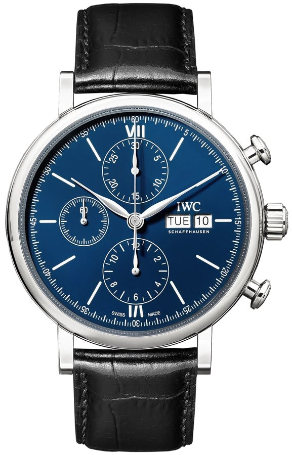  Shop Authentic IWC Portofino Chronograph Blue Dial Black Leather Strap Watch for Men - IW391023 - Luxxuri
