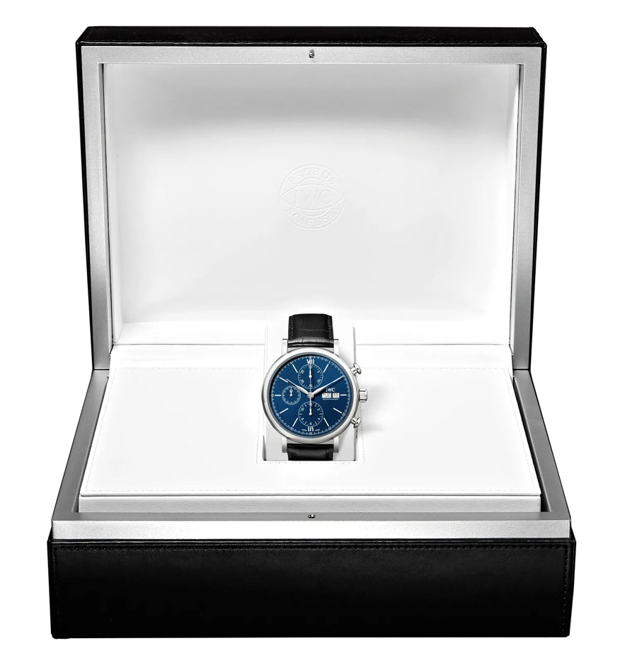  Shop Authentic IWC Portofino Chronograph Blue Dial Black Leather Strap Watch for Men - IW391023 - Luxxuri