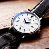  Shop Authentic IWC Portofino Automatic '150 Years' Edition Automatic White Dial Black Leather Strap Watch for Men - IW356519 - Luxxuri