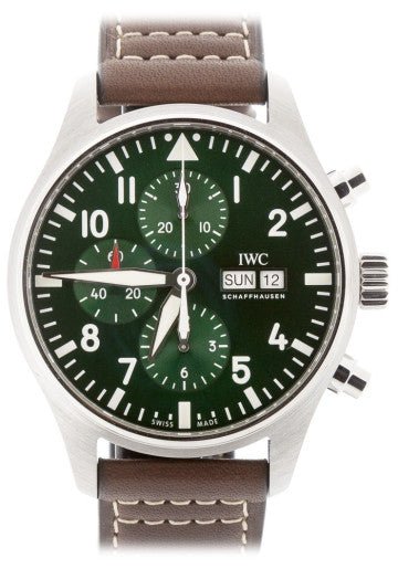  Shop Authentic IWC Pilot's Watch Chronograph Edition Racing Green 43mm Green Dial Brown Leather Strap Watch for Men - IW377726 - Luxxuri