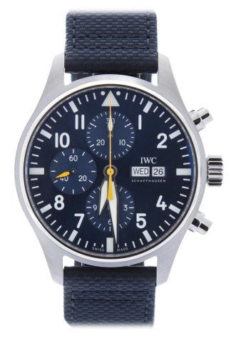 IWC Pilot's Automatic Chronograph 43mm Blue Dial Blue Calfskin Strap Watch for Men - IW377729