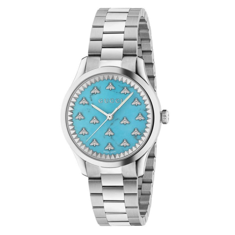  Shop Authentic Gucci G Timeless Quartz Turquoise Dial Silver Steel Strap Unisex Watch - YA1265044 - Luxxuri