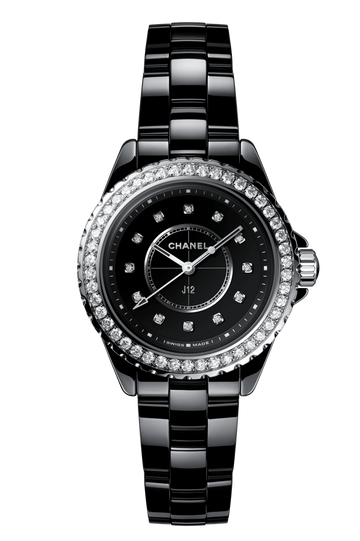 Chanel J12 Diamonds Ceramic Black Dial Black Steel Strap Watch for Women - J12 H3108