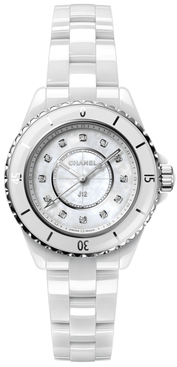 Chanel J12 Diamonds Mother of Pearl White Dial White Steel Strap Watch for Women - J12 H5704