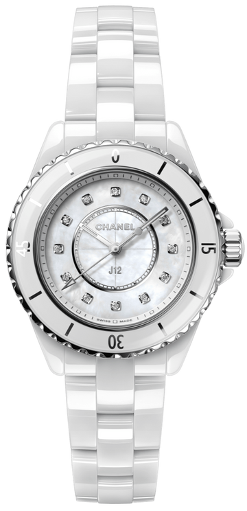  Shop Authentic Chanel J12 Diamonds Mother of Pearl White Dial White Steel Strap Watch for Women - J12 H5704 - Luxxuri