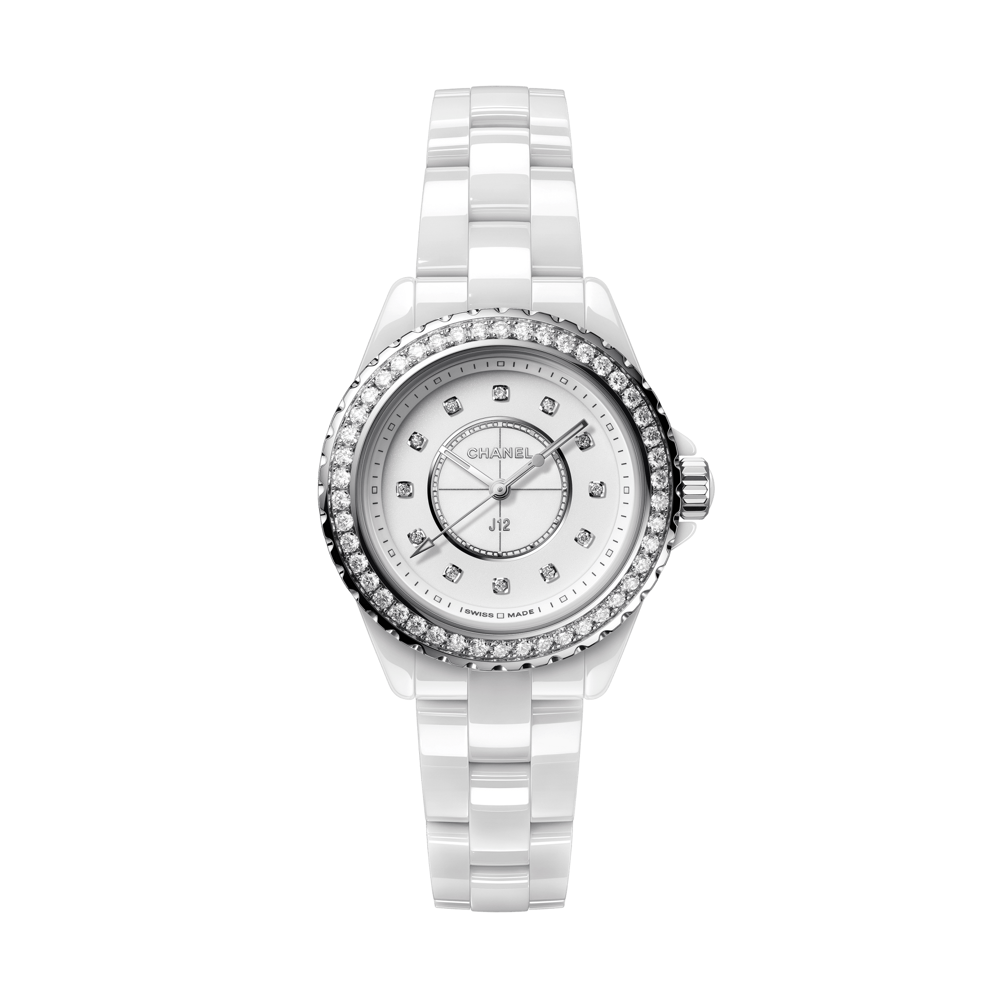  Shop Authentic Chanel J12 Diamonds Quartz White Dial White Steel Strap Watch for Women - J12 H2572 - Luxxuri