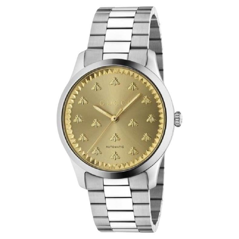  Shop Authentic Gucci G Timeless Quartz Gold Dial Silver Steel Strap Watch for Women - YA1265035 - Luxxuri