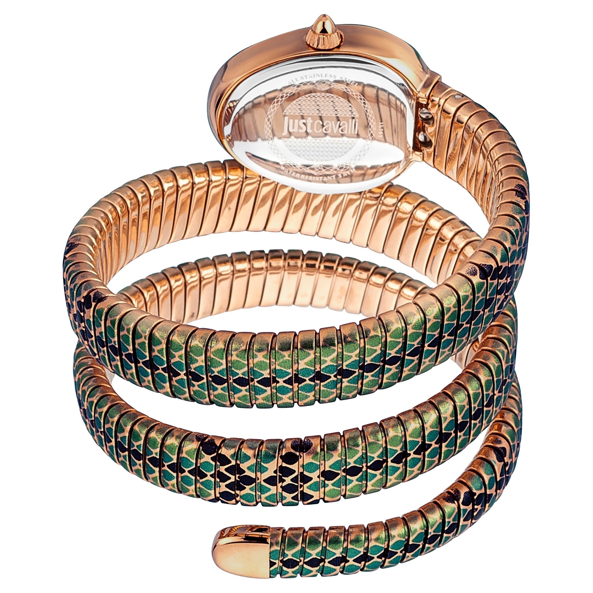 Just Cavalli Glam Snake Green Dial Multicolor Steel Strap Watch for Women - JC1L163M0265