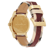  Shop Authentic Burberry Heritage Nova Gold Dial Haymarket Red Leather Strap Watch for Women - BU9111 - Luxxuri