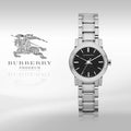Burberry The City Black Dial Silver Steel Strap Watch for Women - BU9201