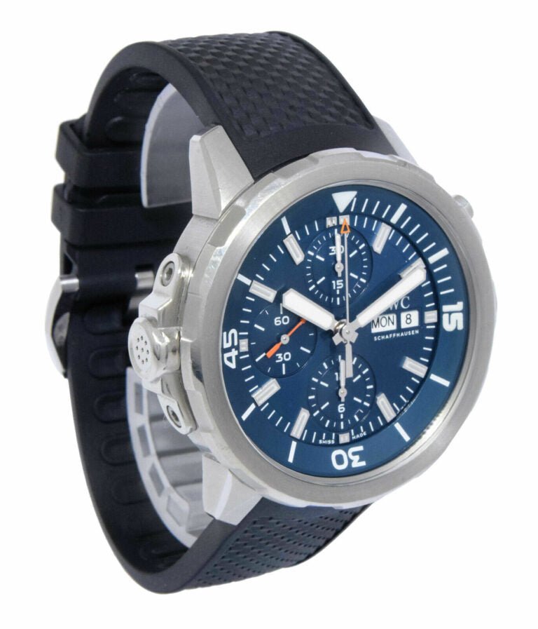  Shop Authentic IWC Aquatimer Automatic Chronograph 44mm Blue Dial Black Rubber Strap Watch for Men - IW376805 - Luxxuri