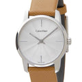  Shop Authentic Calvin Klein City Silver Dial Orange Leather Strap Watch for Women - K2G231G6 - Luxxuri