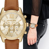  Shop Authentic Michael Kors Lexington Chronograph Gold Dial Brown Leather Strap Watch For Men - MK8447 - Luxxuri