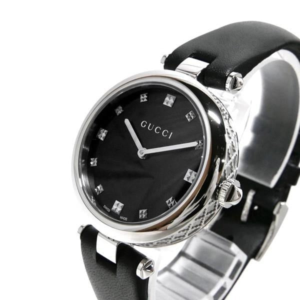  Shop Authentic Gucci Diamantissima Diamonds Black Dial Black Leather Strap Watch For Women - YA141403 - Luxxuri