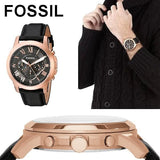  Shop Authentic Fossil Grant Chronograph Grey Dial Black Leather Strap Watch for Men - FS5085 - Luxxuri