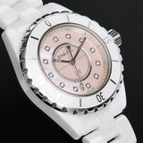  Shop Authentic Chanel J12 Quartz Diamonds Pink Dial White Steel Strap Watch for Women - J12 H5513 - Luxxuri