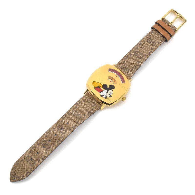  Shop Authentic Gucci Grip Disney Mickey Mouse Gold Dial Brown Leather Strap Watch For Women - YA157420 - Luxxuri