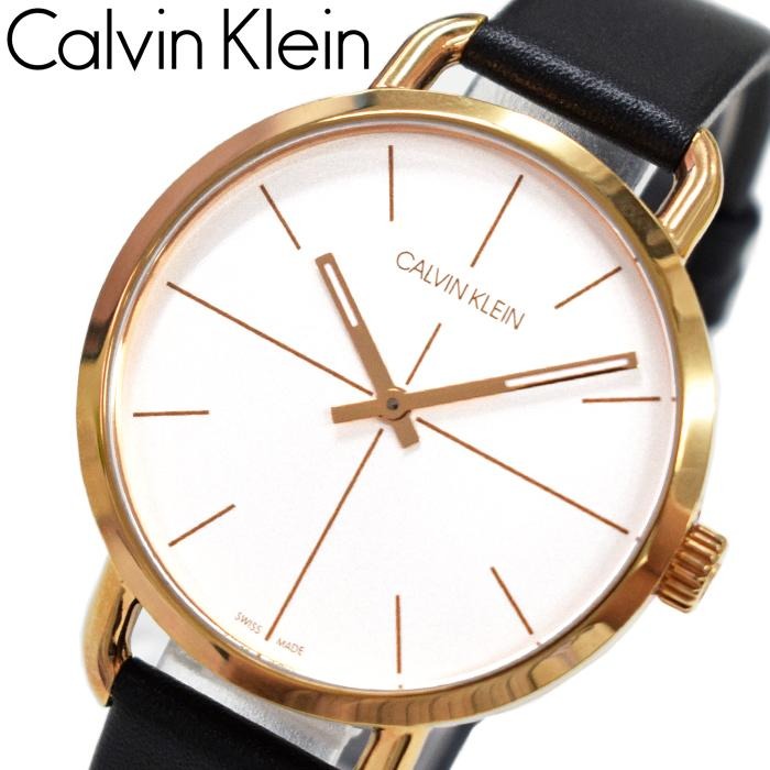  Shop Authentic Calvin Klein Even White Dial Black Leather Strap Watch for Women - K7B236C6 - Luxxuri