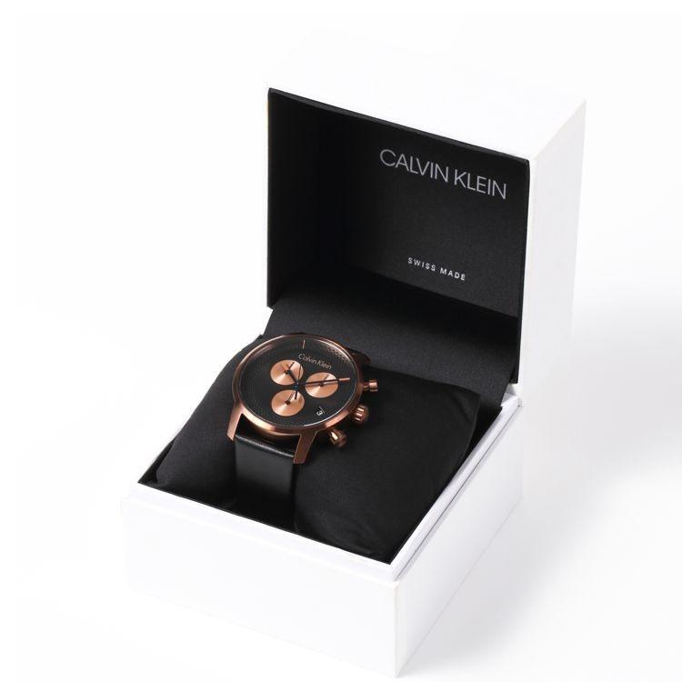  Shop Authentic Calvin Klein City Chronograph Black Dial Black Leather Strap Watch for Men - K2G17TC1 - Luxxuri