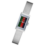  Shop Authentic Gucci G Frame Quartz Diamonds Green & Red Mother of Pearl Dial Silver Mesh Bracelet Watch For Women - YA147510 - Luxxuri