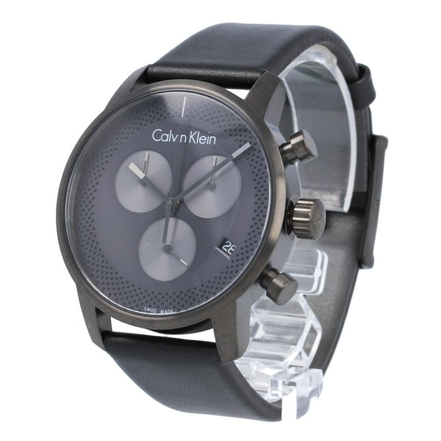  Shop Authentic Calvin Klein City Chronograph Grey Dial Black Leather Strap Watch for Men - K2G177C3 - Luxxuri