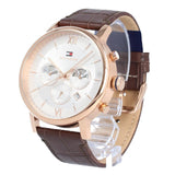  Shop Authentic Tommy Hilfiger Evan White Dial Brown Leather Strap Watch for Men - 1710394 - Luxxuri