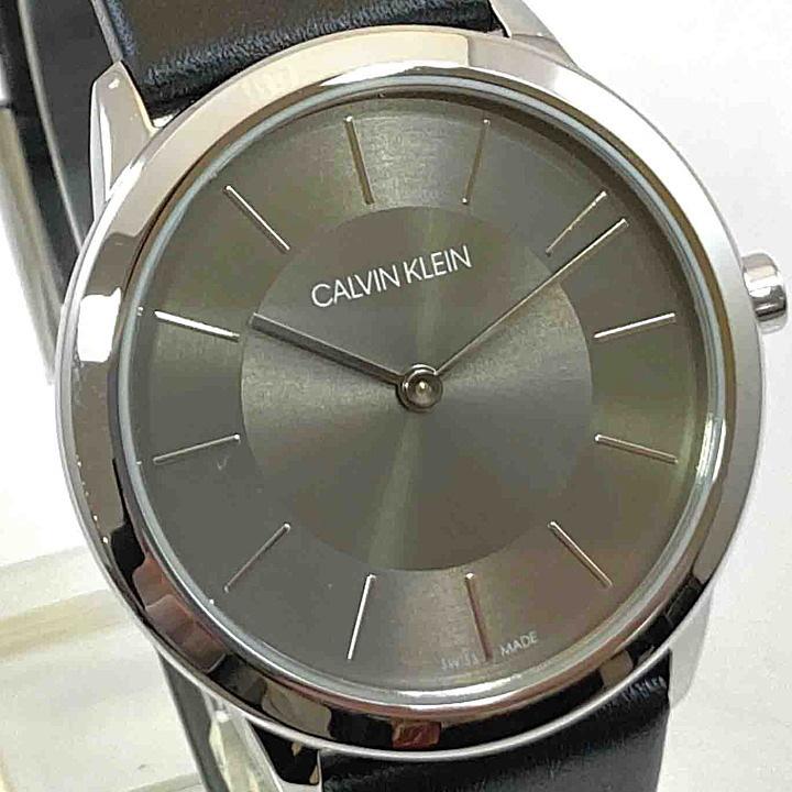  Shop Authentic Calvin Klein Minimal Grey Dial Black Leather Strap Watch for Men - K3M221C4 - Luxxuri