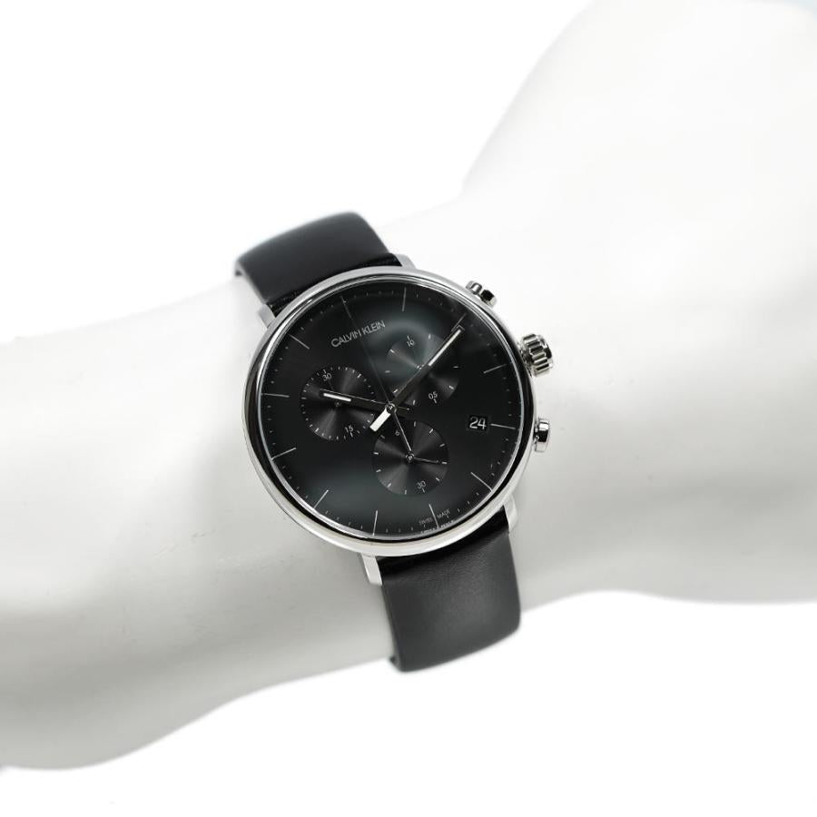  Shop Authentic Calvin Klein High Noon Chronograph Black Dial Black Leather Strap Watch for Men - K8M271C1 - Luxxuri