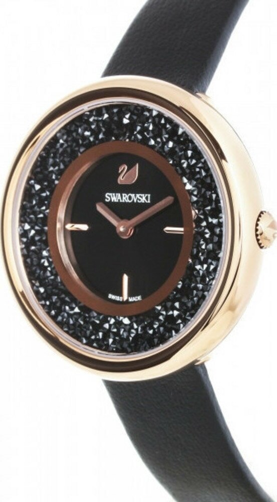  Shop Authentic Swarovski Crystalline Pure Black Dial Black Leather Strap Watch for Women - 5275043 - Luxxuri