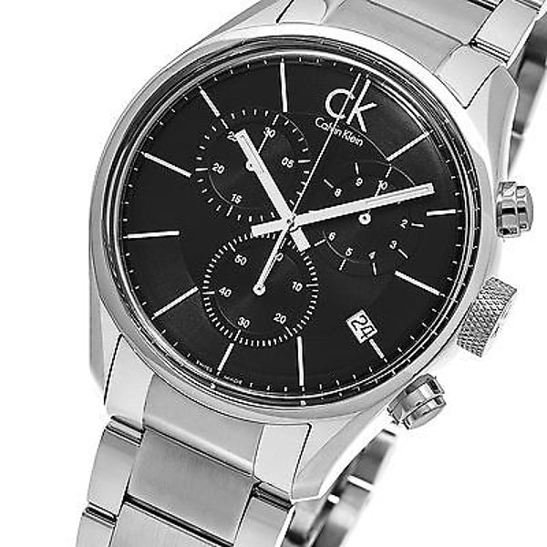  Shop Authentic Calvin Klein Masculine Chronograph Black Dial Silver Steel Strap Watch for Men - K2H27104 - Luxxuri