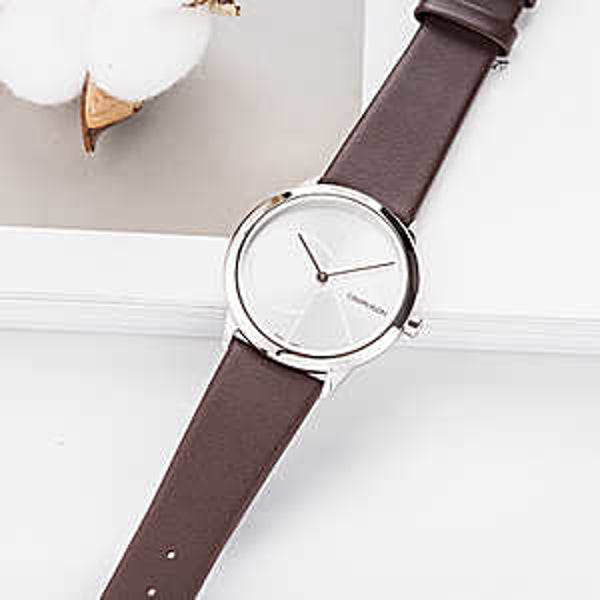  Shop Authentic Calvin Klein Minimal Silver Dial Brown Leather Strap Watch for Men - K3M221G6 - Luxxuri