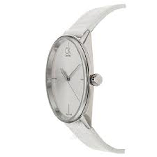  Shop Authentic Calvin Klein Accent Silver Dial White Leather Strap Watch for Women - K2Y2X1K6 - Luxxuri