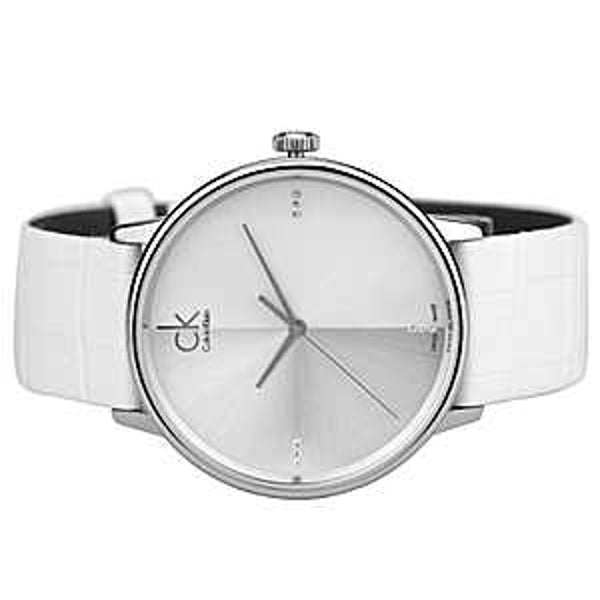  Shop Authentic Calvin Klein Accent Silver Dial White Leather Strap Watch for Men - K2Y2X1KW - Luxxuri