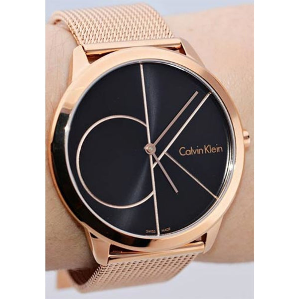  Shop Authentic Calvin Klein Minimal Black Dial Rose Gold Mesh Bracelet Watch for Men - K3M21621 - Luxxuri