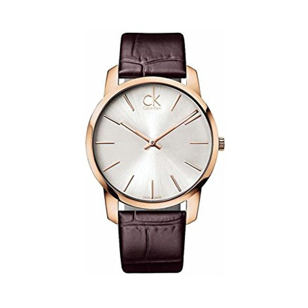  Shop Authentic Calvin Klein City White Dial Brown Leather Strap Watch for Men - K2G21629 - Luxxuri