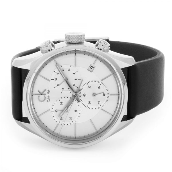  Shop Authentic Calvin Klein Masculine Chronograph White Dial Black Leather Strap Watch for Men - K2H27120 - Luxxuri
