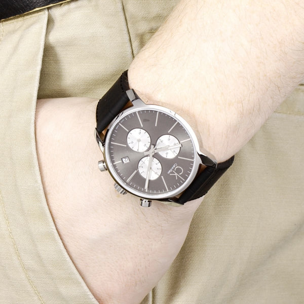  Shop Authentic Calvin Klein City Chronograph Black Dial Black Leather Strap Watch for Men - K2G271CX - Luxxuri