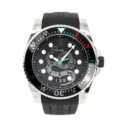  Shop Authentic Gucci Dive Quartz Kingsnake Black Dial Black Rubber Strap Watch For Men - YA136217 - Luxxuri