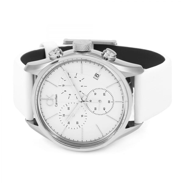 Shop Authentic Calvin Klein Masculine Chronograph White Dial White Leather Strap Watch for Men - K2H27101 - Luxxuri
