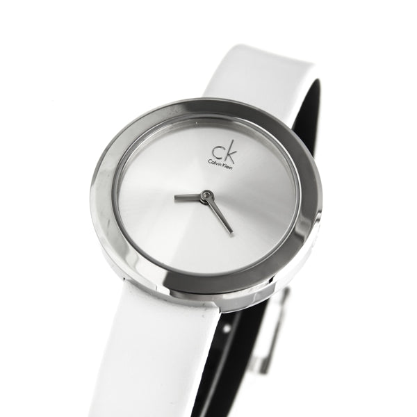  Shop Authentic Calvin Klein Firm Silver Dial White Leather Strap Watch for Women - K3N231L6 - Luxxuri