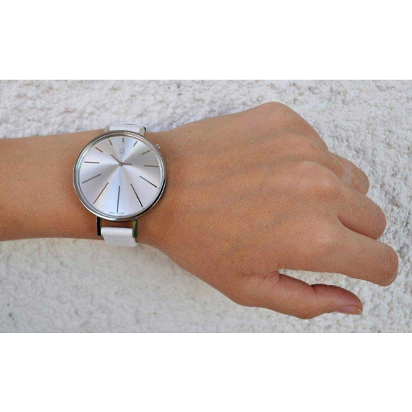  Shop Authentic Calvin Klein Equal White Dial White Leather Strap Watch for Women - K3E231L6 - Luxxuri