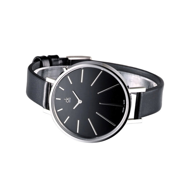  Shop Authentic Calvin Klein Equal Black Dial Black Leather Strap Watch for Women - K3E231C1 - Luxxuri